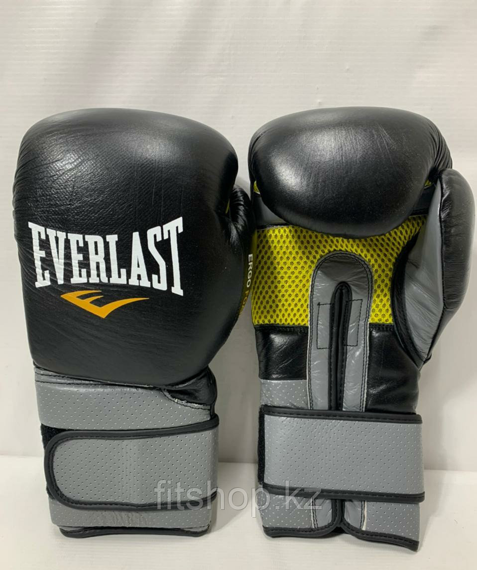 Боксерские перчатки Everlast ( натуральная кожа )  цвет черный /серый