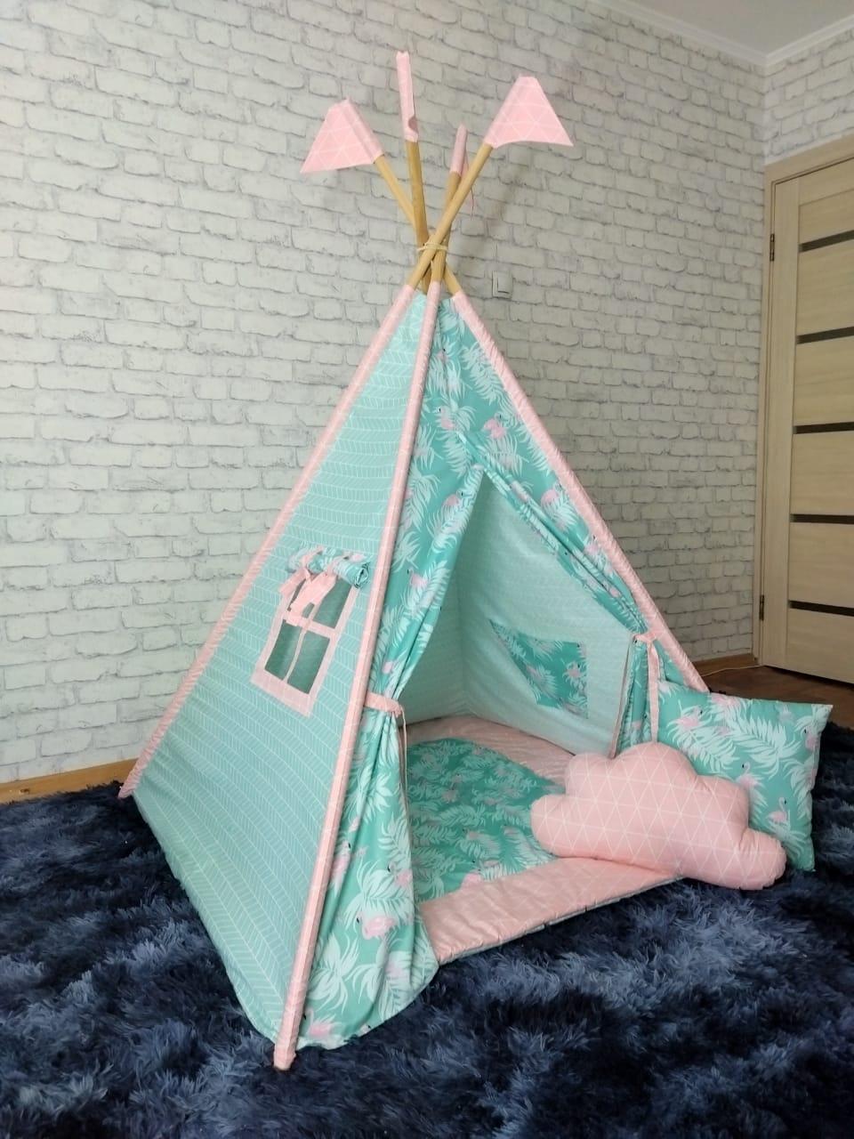 Детская палатка вигвам 4х гранный Фламинго, фото 1