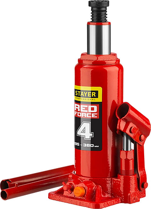 Домкрат бутылочный гидравлический RED FORCE, STAYER 4 т, 195-380 мм, серия "Professional" (43160-4_z01), фото 2