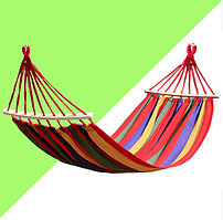 Гамак подвесной складной с деревянными планками 215х140 см в красных оттенках