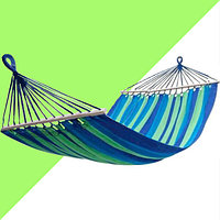 Гамак подвесной складной с деревянными планками 290х152 см в синих оттенках