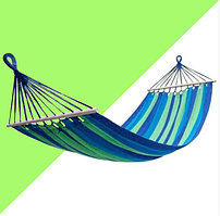Гамак подвесной складной с деревянными планками 215х140 см в синих оттенках