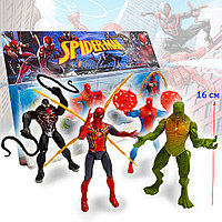 Детский набор фигурок Человек паук Spider man с подвижными ногами и руками с светоэффектом 4 фигурок 02 16 см