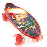 Скейт Penny Board {Пенни Борд} с подсветкой колёс на алюминиевой платформе (Синий / С принтом), фото 10