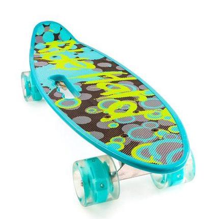 Скейт Penny Board {Пенни Борд} с подсветкой колёс на алюминиевой платформе (Голубой / С принтом), фото 2