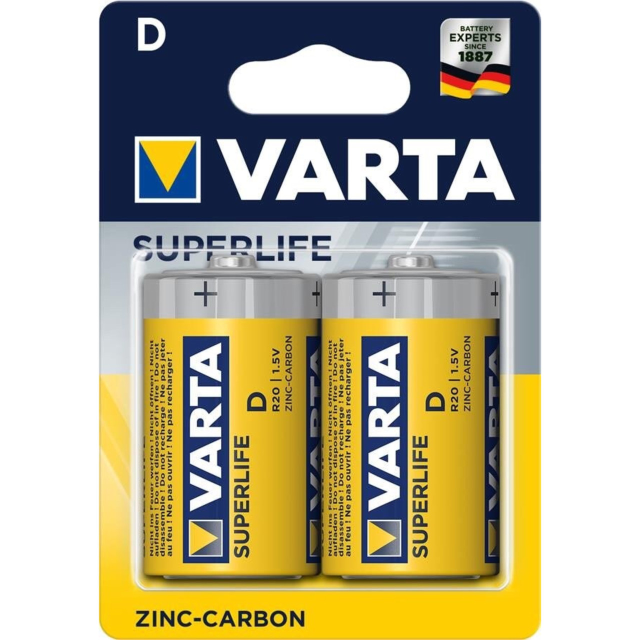Батарейки солевые VARTA Superlife D/R20, 2шт