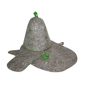 Комплект банный (шапка, рукавица, коврик), войлок серый