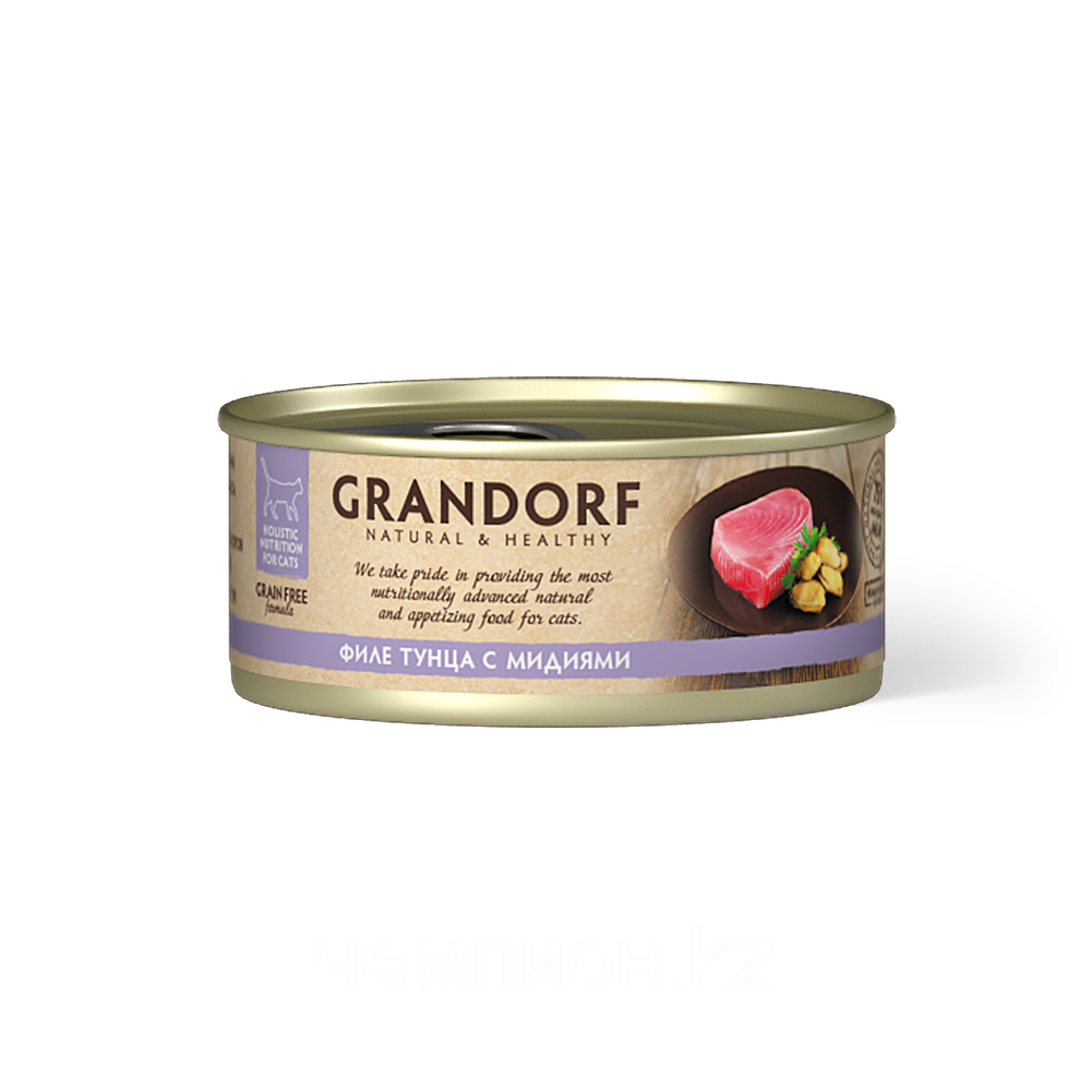 12581 GRANDORF, Филе тунца с мидиями, влажный корм для кошек всех возрастов, баночка 70гр. - фото 1 - id-p90028828