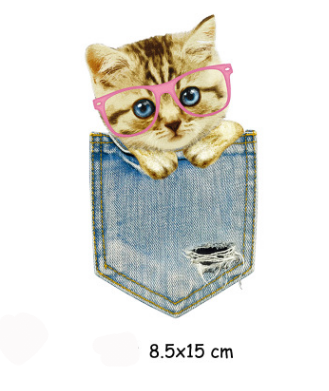 Термонаклейка "Котик в кармане", 9*15 см