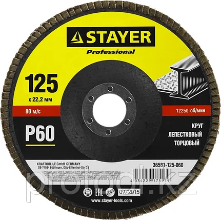 STAYER P60, 125х22.2 мм, круг лепестковый торцевой шлифовальный для УШМ 36581-125-060 Professional, фото 2
