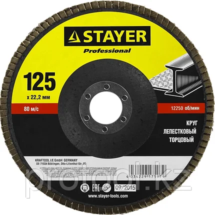 STAYER P80, 125х22.2 мм, круг лепестковый торцевой шлифовальный для УШМ 36581-125-080 Professional, фото 2