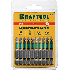 KRAFTOOL PH1, 50 мм, 10 шт., Cr-Mo сталь, набор бит Optimum Line 26122-1-50-10, фото 2