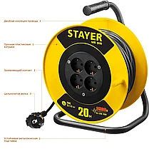STAYER 20 м, 3500 Вт, заземление, 4 гнезда, ПВС 3x1,5 кв мм, удлинитель на катушке 55078-20, фото 2