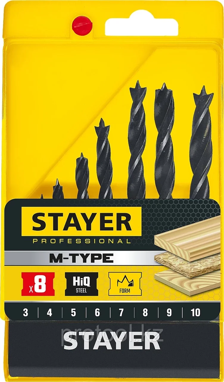 STAYER 8 шт., O 3-4-5-6-7-8-9-10 мм, набор спиральных сверл по дереву "M-type" 2942-H8_z02 Professional - фото 3 - id-p90082619