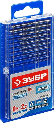 ЗУБР 10 шт. (O 0,5-2,2 мм), класс А, Р6М5, набор сверл по металлу 29625-H10-P Профессионал, фото 2