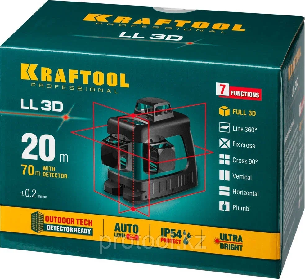 KRAFTOOL 20-70 м, 360 градусов, (детектор), сверхъяркий, IP54, точн. 0,2 мм/м, в сумке, нивелир лазерный 34640 - фото 6 - id-p90081733
