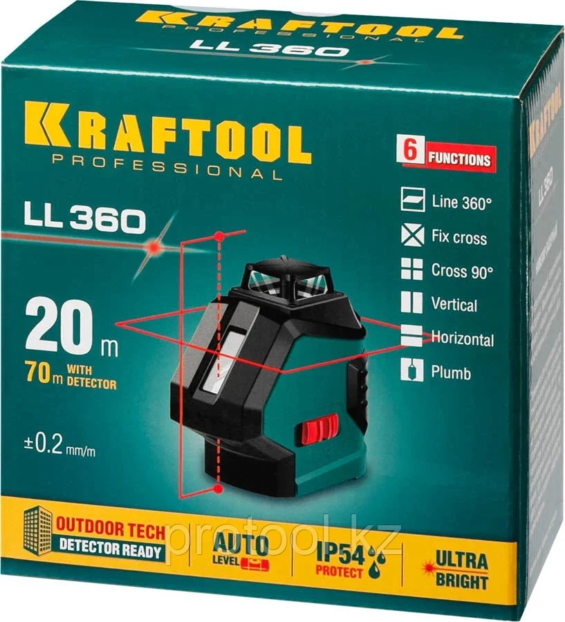 KRAFTOOL 20-70 м, 360 градусов, (детектор), сверхъяркий, IP54, точн. 0,2 мм/м, в сумке, нивелир лазерный LL360 - фото 5 - id-p90081734