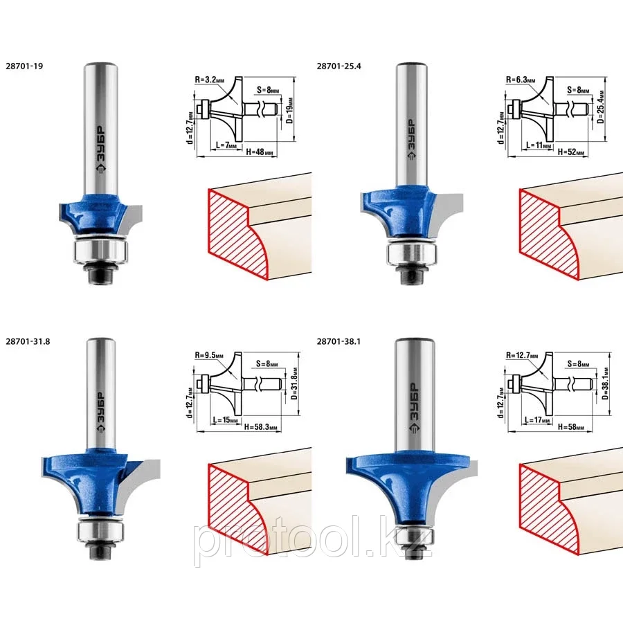 ЗУБР набор профильных фрез по дереву, 4 шт., 28795-H4-2 - фото 4 - id-p90084792