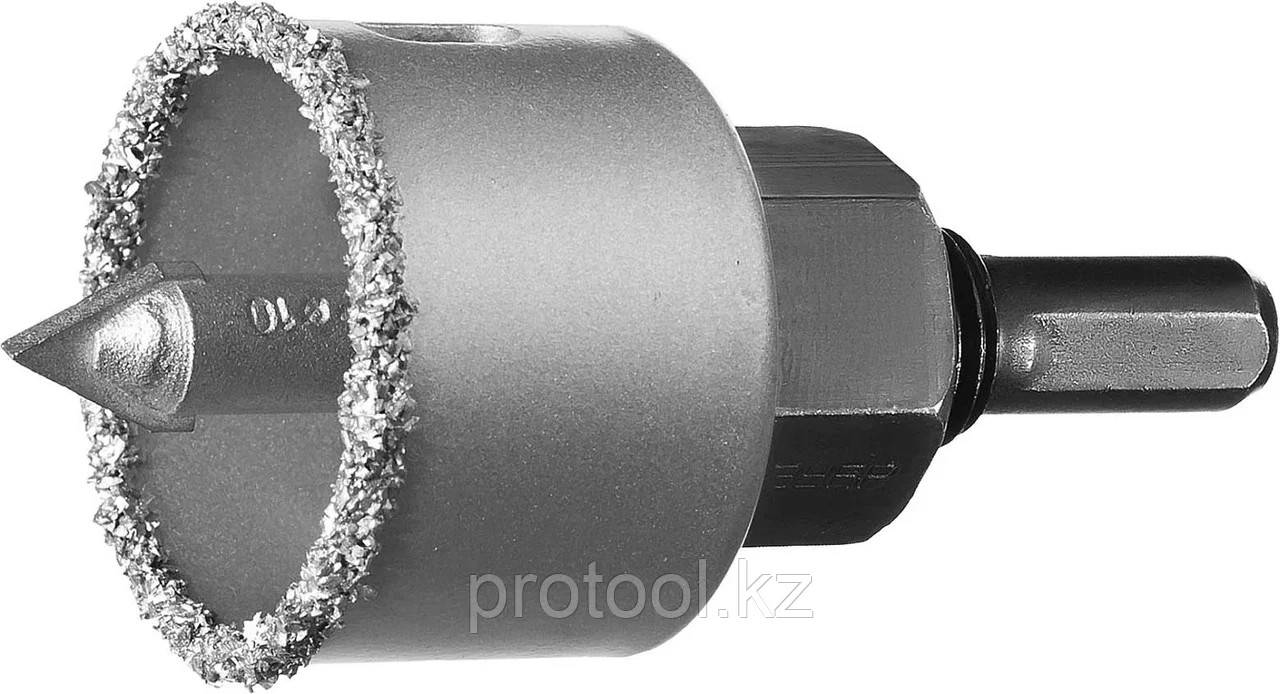 ЗУБР d 38 мм, L - 25 мм, карбид-вольфрамовая крошка, в сборе с державкой и сверлом, коронка-чашка - фото 1 - id-p90084819