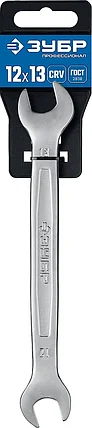 ЗУБР 12х13 мм, Cr-V сталь, хромированный, гаечный ключ рожковый 27010-12-13_z01 Профессионал, фото 2