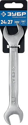 ЗУБР 24х27 мм, Cr-V сталь, хромированный, гаечный ключ рожковый 27010-24-27_z01 Профессионал, фото 2