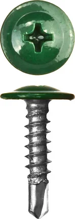 ЗУБР 16 х 4.2 мм ПШМ-С саморезы с прессшайбой и сверлом для листового металла RAL-6005 зеленый насыщенный, фото 2