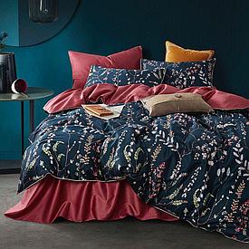 Комплект постельного белья двуспальный сатин LUX с цветочным принтом