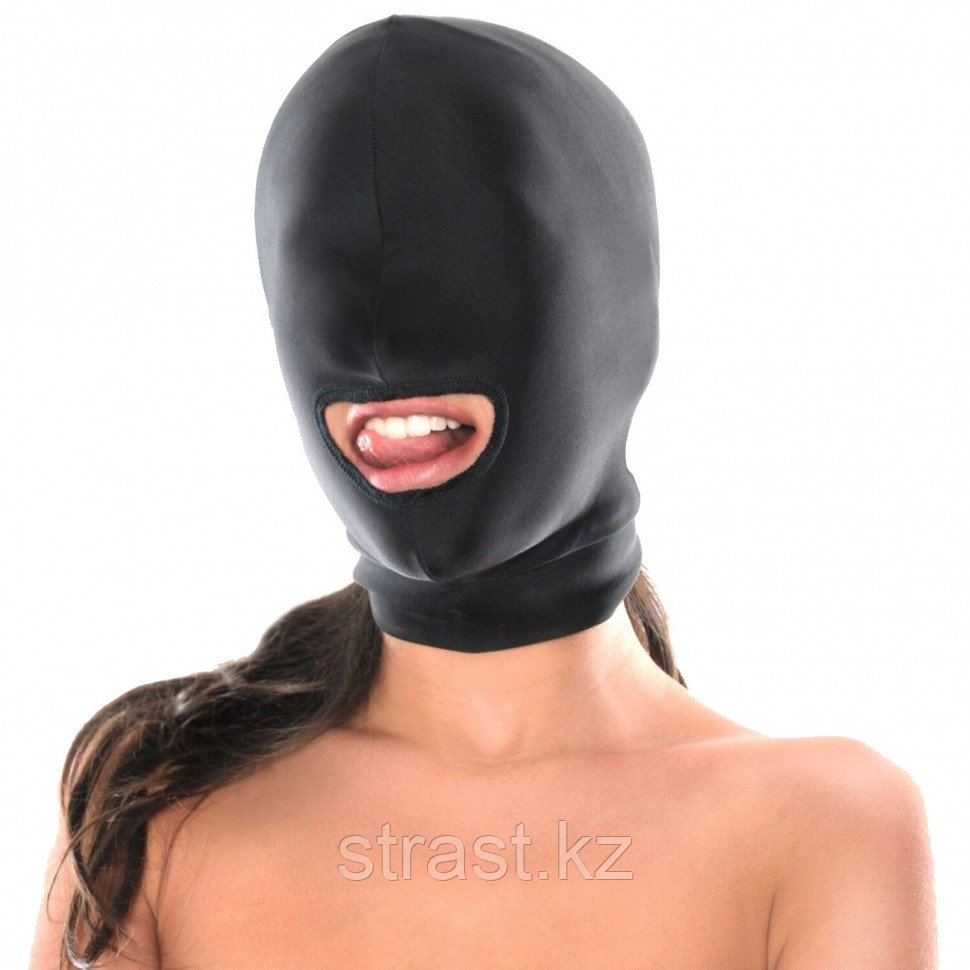 Маска-капюшон Lux Fetish, глухая с отверстием для рта (черная)