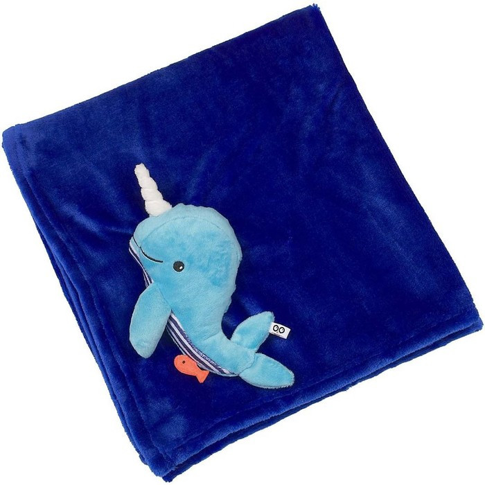 Одеяло с игрушкой Zoocchini «Кит», 0+ мес, цвет синий