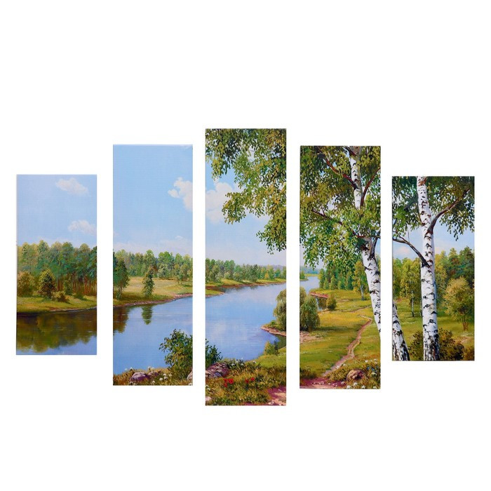 Модульная картина "Летний берег" (2-23х52; 2-24х70; 1-24х80) 120х80см