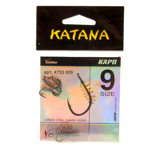 Крючки рыболовные с ушком пружиной клювообразным жалом набор 5 шт Katana 9 размер - фото 6 - id-p90164586