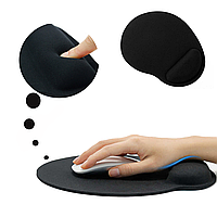 Коврик для компьютерной мыши противоскользящий гелевый черный с подушкой для руки 25 х 22 см
