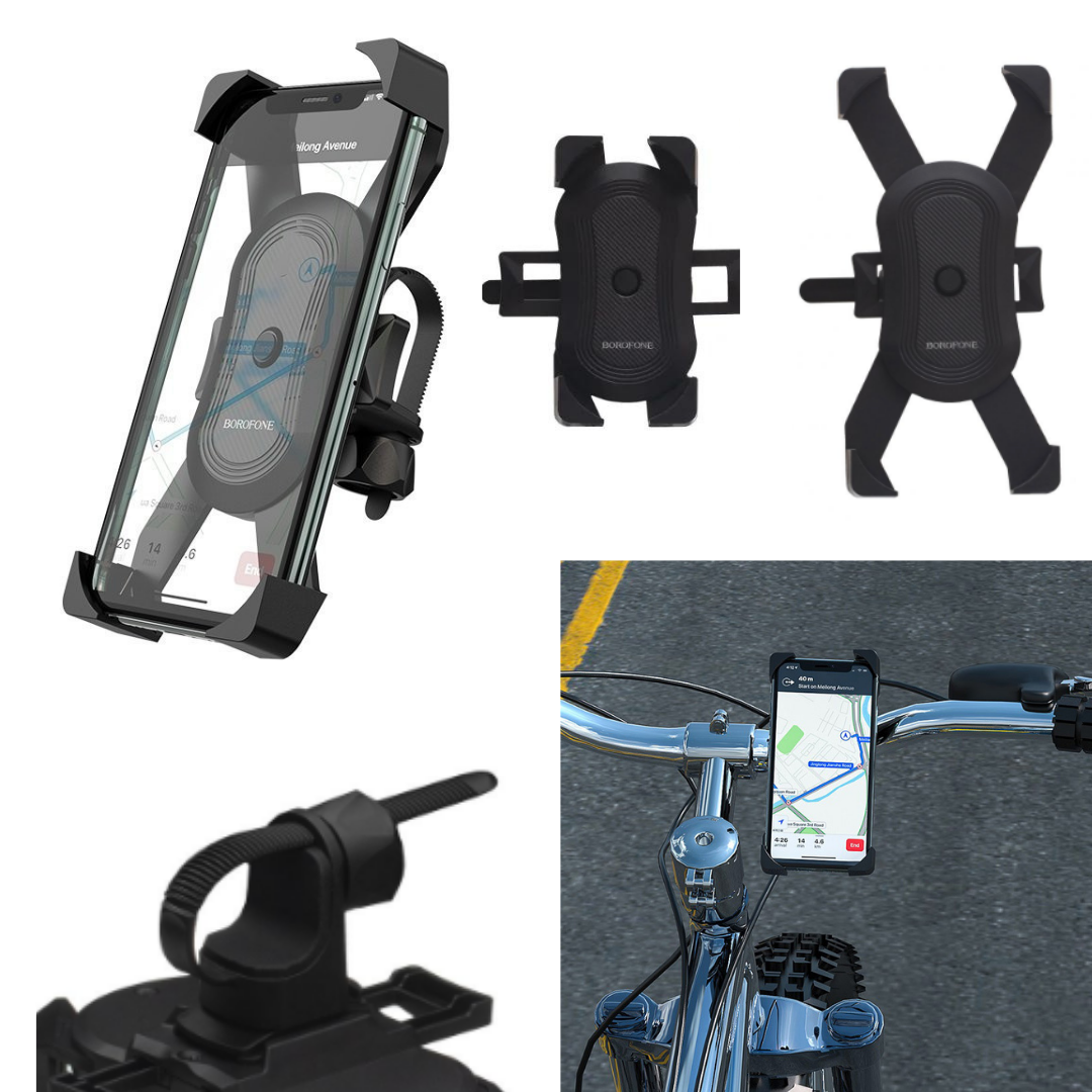 Универсальный держатель смартфона с фиксатором на руль мотоцикла, велосипеда, скутера, мопеда, самоката, Borof - фото 1 - id-p90218739