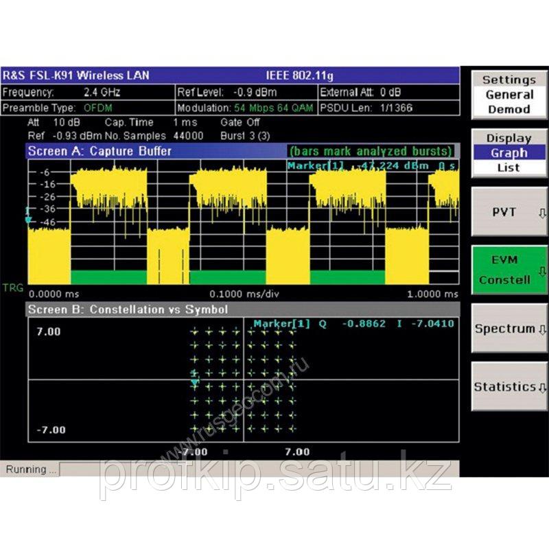 Измерение параметров передатчика WLAN в стандарте IEEE 802.11a, b, g, j Rohde&Schwarz FSL-K91 для ве ...