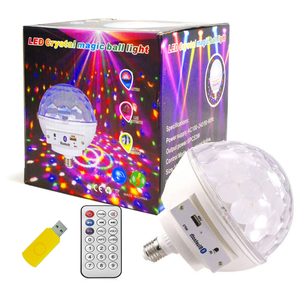 Диско шар светодиодный LED с bluetooth колонкой Crystal magic ball - фото 1 - id-p90275244