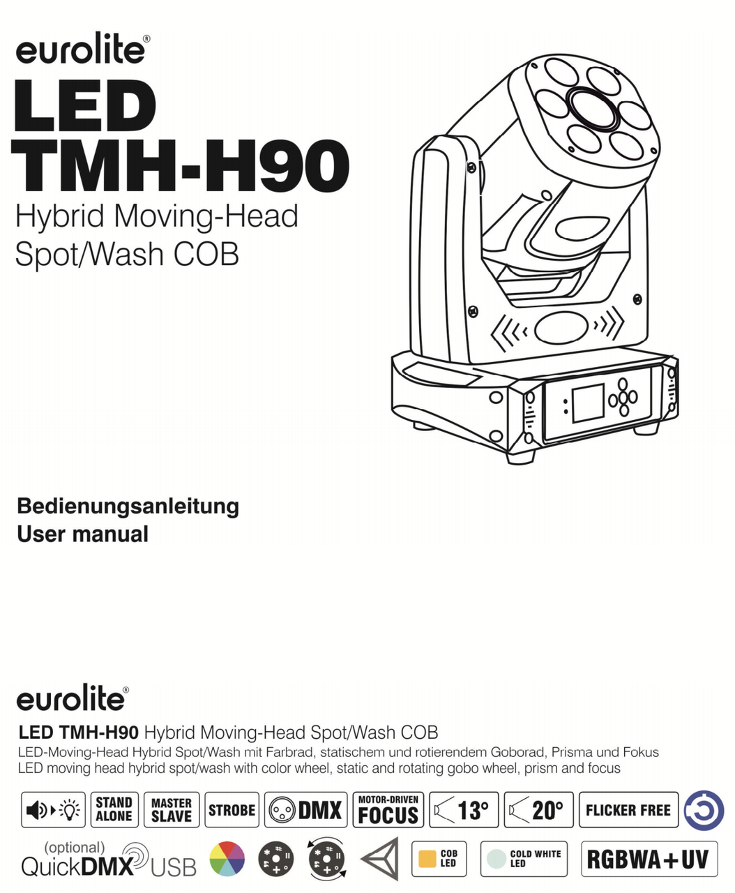 Светодиодный прожектор Eurolite LED TMH-H90 Hybrid Moving-Head Spot/Wash COB - фото 2 - id-p89329104