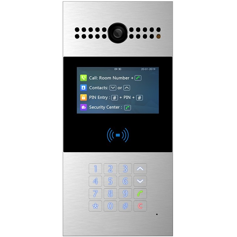 SIP видеодомофон SNR-MVDP2 с клавиатурой, считывателем карт, камерой, PoE 802.3af, 12V DC, цветной дисплей