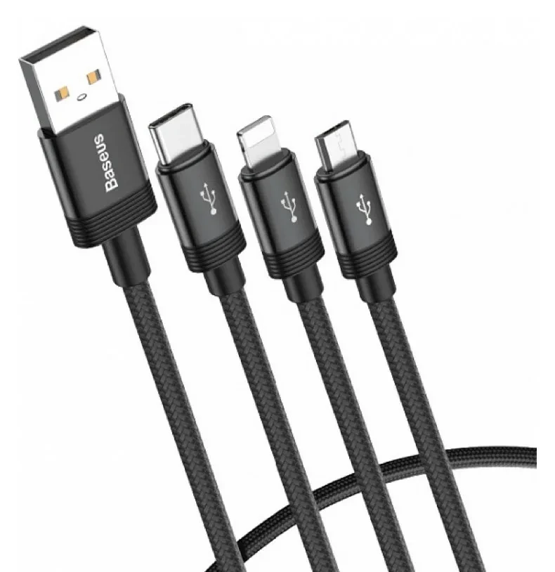 Кабель Baseus halo data 3-in-1 cable USB For M+L+T 3.5A 1.2m - фото 8 - id-p90208414