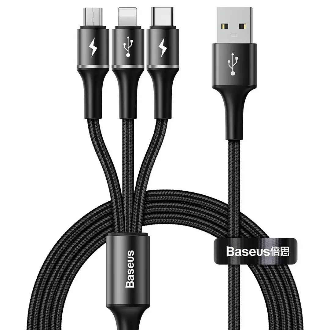 Кабель Baseus halo data 3-in-1 cable USB For M+L+T 3.5A 1.2m