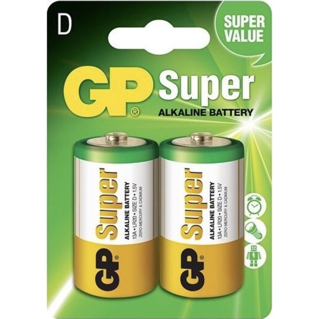 Батарейки щелочные GP D/LR20 Super Alkaline, 2шт