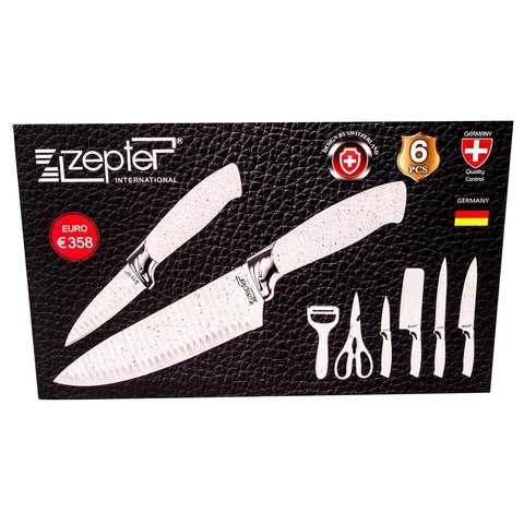 Набор кухонных ножей с ребристой поверхностью ZEPTER [6 предметов с топориком] (Черный) - фото 7 - id-p90314000