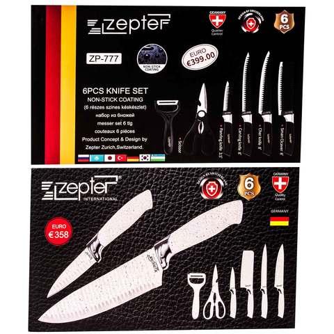 Набор кухонных ножей с ребристой поверхностью ZEPTER [6 предметов с топориком] (Белый) - фото 2 - id-p90314001