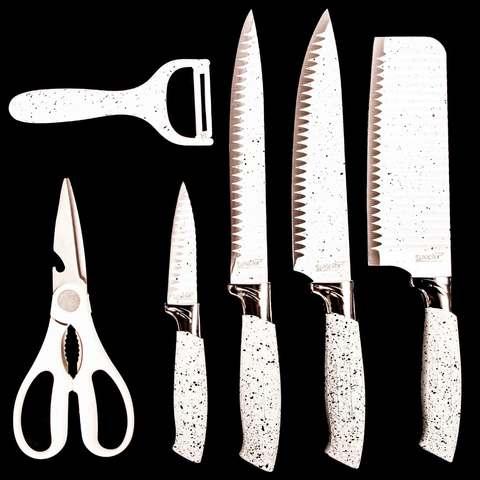 Набор кухонных ножей с ребристой поверхностью ZEPTER [6 предметов с топориком] (Белый) - фото 6 - id-p90314001