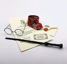 Набор Гарри Поттера Волшебная палочка, сувенирная +Письмо из Хогвартса+Билет на платформу 9 и 3/4+Очки+Галстук