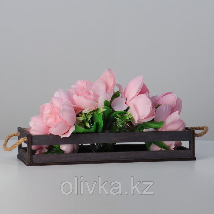 Кашпо деревянное 34.5×12.5×6.5 см, реечное, ручка верёвка, чёрный