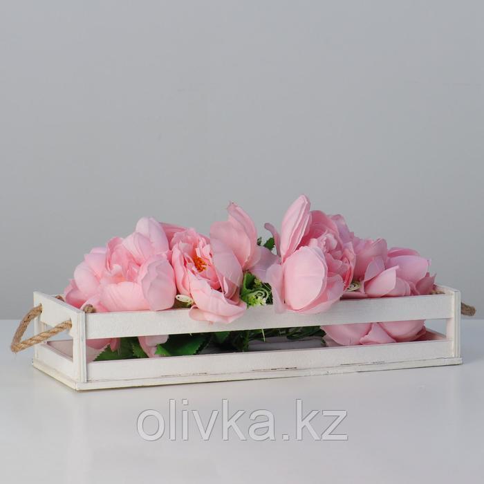 Кашпо деревянное 34.5×12.5×6.5 см, реечное, ручка верёвка, белый