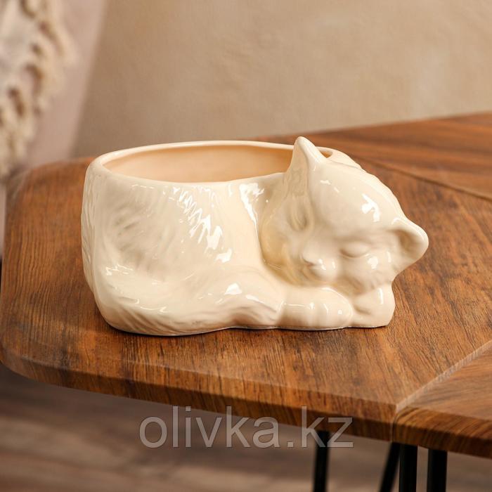 Кашпо "Кот", кремовое , 1.2 л