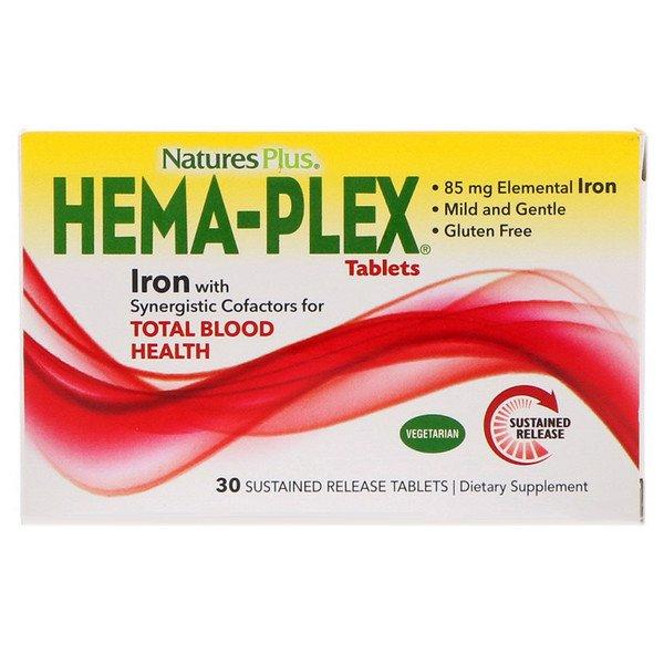Nature's Plus, Hema-Plex, 30 таблеток с длительным высвобождением, Железо с взаимно усиливающими коферментами
