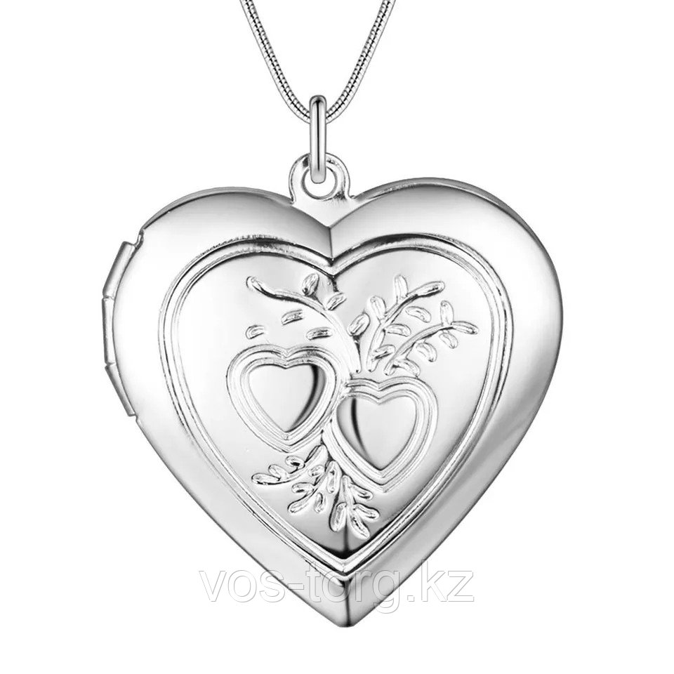 Медальон на цепочке "Два сердца" серебрение - фото 1 - id-p90410268