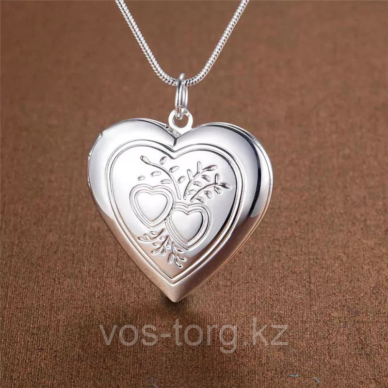 Медальон на цепочке "Два сердца" серебрение - фото 3 - id-p90410281